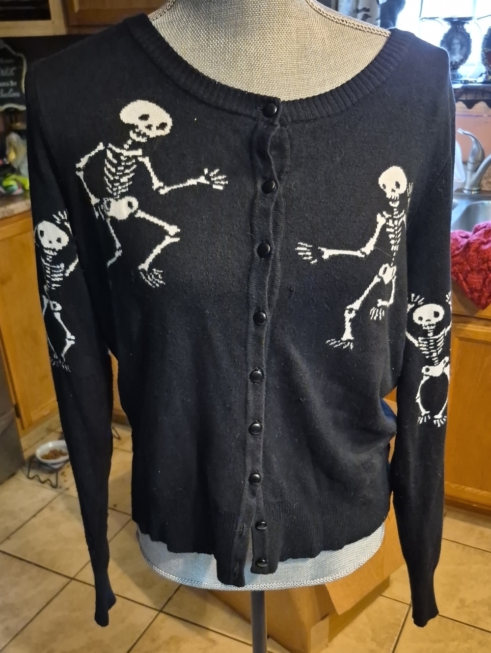Too Fast Black and White Skeleton Button-Up Cardigan